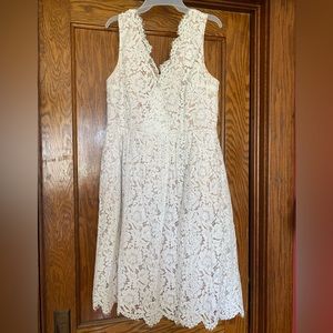Lulu’s Love Swept White Lace Midi Skater Dress With Pockets